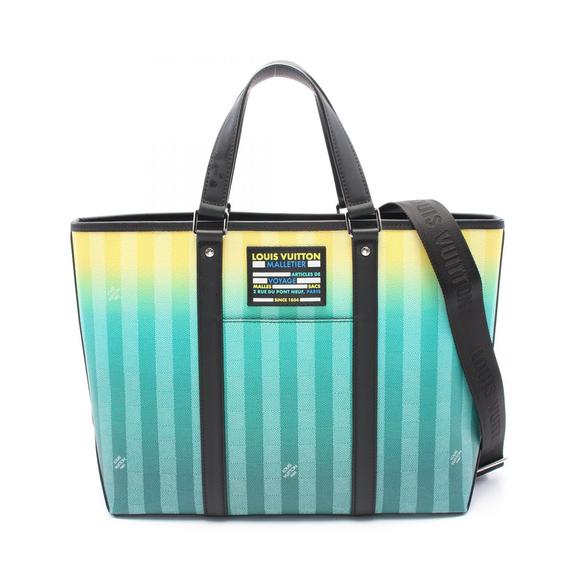 Louis Vuitton Weekend Tote Leather Damier stripe bag green yellow black - Picture 1 of 5